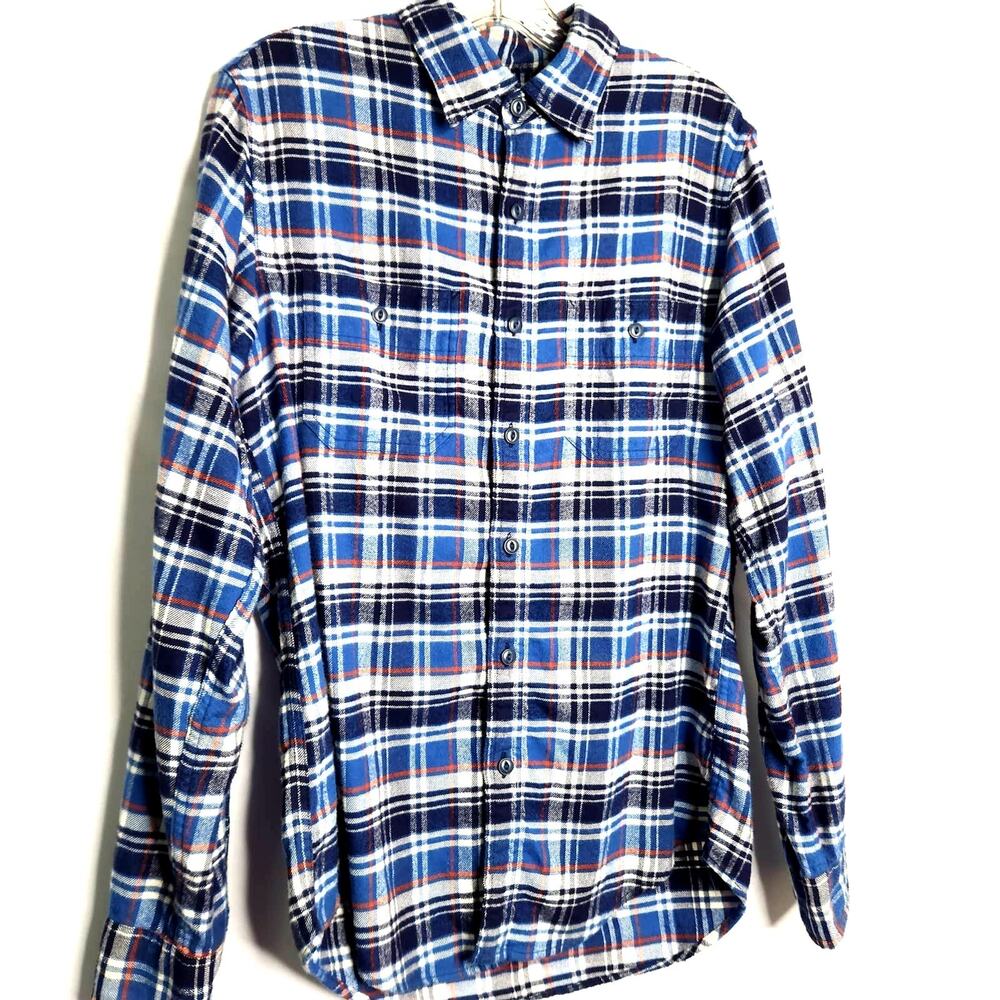 J. Crew Flannel Blue Plaid Shirt 2-Pocket Men's Size S Button Up Long Sleeve